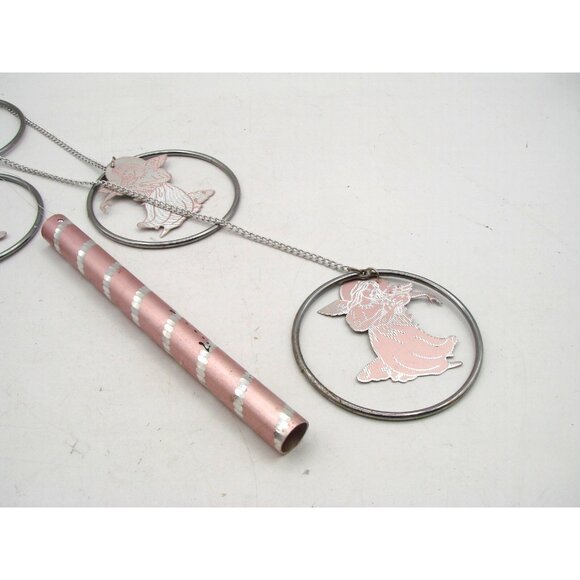 Angel Wind Chimes Pink Silver Metal Rings Pretty Sounds Home Decoration Hanging - Picture 2 of 9